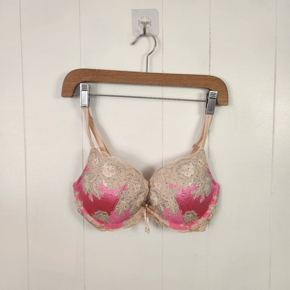 Victoria's Secret Pink Lace Very Sexy Push-up Underwire Bra Size 34D Rhinestones - Picture 1 of 7